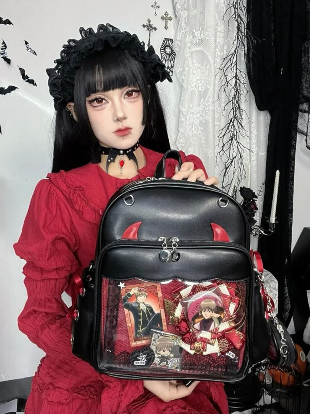 Gothic Multi-Purpose Backpack for Women | Cosplay & Halloween Enamel Pin Bag